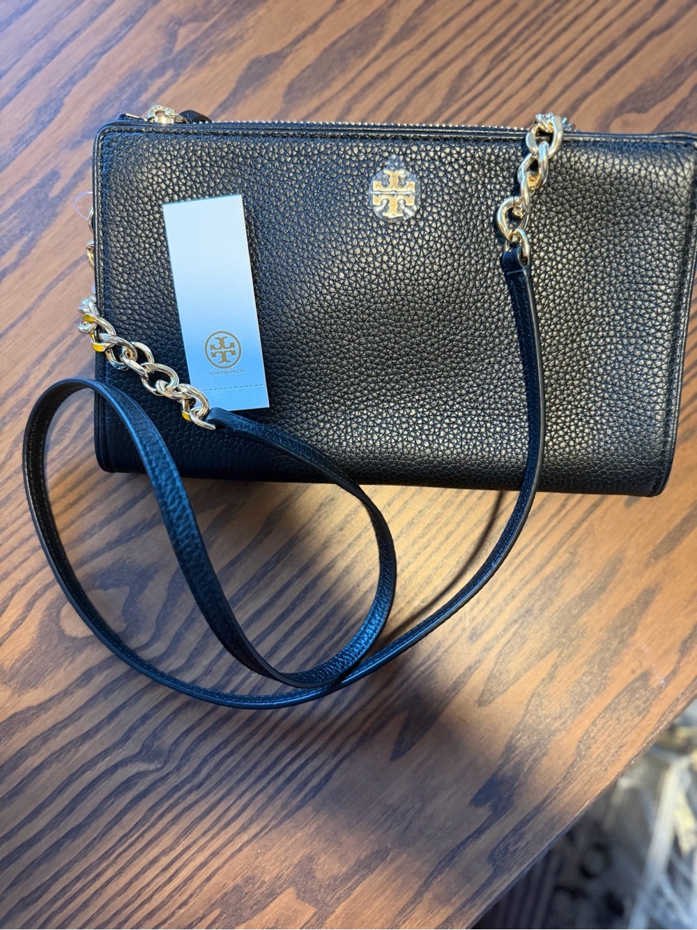 Tory Burch Black Pebbled Leather Crossbody with Gold Hardware